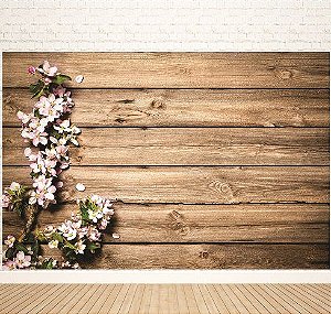 Fundo Fotográfico em tecido madeira flores