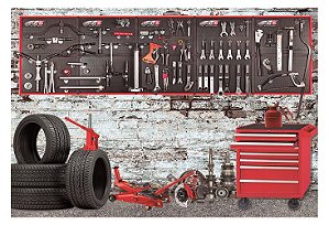 Fundo Fotográfico em tecido cenário  oficina mecânica