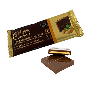 Tablete de Chocolate 44% Cacau Ao Leite com Recheio de Castanha de Caju - 35g (10 Un)