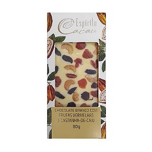 Tablete de Chocolate Branco c/ Frutas Vermelhas e Castanha de Caju - 80g