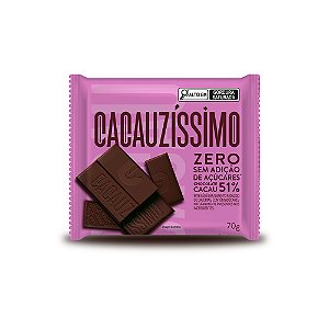 Tablete Chocolate 51% Cacau Zero Açúcar 70gr - Cacauzíssimo