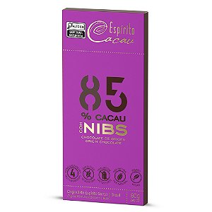 Tablete de Chocolate 85% Cacau com Nibs - 80g