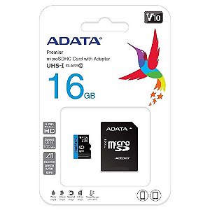 Cartão de Memória SD ADATA Class 10 UHSI 16GB micro + adaptador