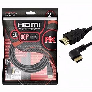 Cabo HDMI 2M Versão 20 4K 19P Plug 90 Graus