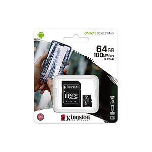 Cartão de Memória SD KINGSTON Canvas Select Plus Class 10UHSI 64GB Micro+Adaptador SDCS2