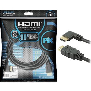 Cabo HDMI 2.0 Ultra HD 4K 5M 1 Conector 90º PIX