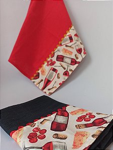 Panos de copa  Vinhos e taças - kit com 2 unidades