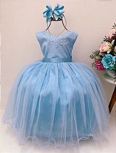 Vestido Infantil Longo Dama de Honra Azul Royal Casamento