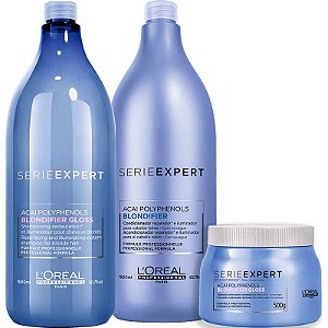 Kit L’Oréal Professionnel Serieexpert Blondifier Gloss Shampoo 1500ml + Condicionador 1500ml + Mascara 500ml