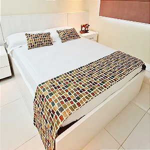 Peseira + 2 Almofadas Para Cama de Casal Boho Quadratico Jacquard Kit