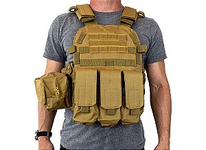 COLETE TÁTICO MODULAR PLATE CARRIER C/ BOLSO – TAN