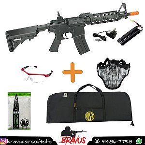 KIT RIFLE AIRSOFT CM505 M4 CYMA + ÓCULOS FLORENCE + MEIA FACE TELADA + CASE ROSSI + BBS 0,25G BLS