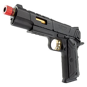 PISTOLA AIRSOFT GBB 1911 REDWINGS GOLD + ALVO + GREEN GÁS PUFF DINO - ROSSI