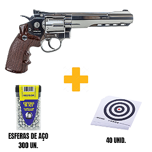 REVÓLVER DE PRESSÃO NIQUELADO 6POL 4,5 MM + ESFERAS DE AÇO + ALVOS