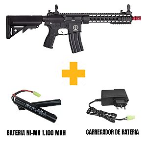 RIFLE AIRSOFT ROSSI AR15 NEPTUNE 10 SHORT ELÉT. 6MM + BATERIA NI-MH 1.100 MAH + CARREGADOR BATERIA + ALVOS