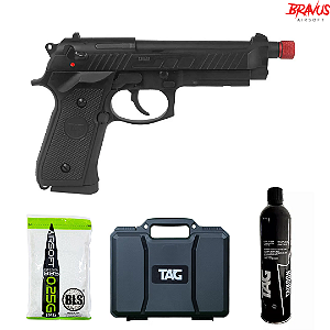 PISTOLA DE AIRSOFT GBB M92 SAVAGE + GREEN GAS TAIKOON + CASE DE TRANSPORTE RIGIDA + PACOTE DE BBS 0,25G (4000 UNI)