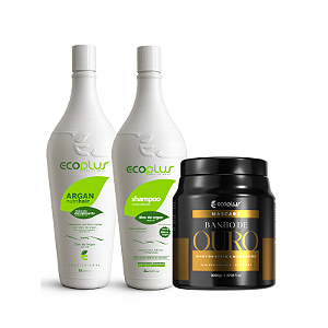 Combo Shampoo Argan + Máscara Disciplinante Argan + Máscara Hidratante Banho de Ouro