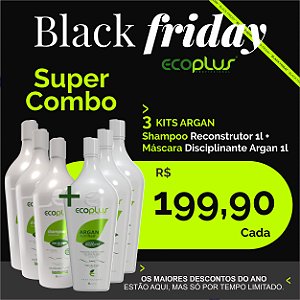 SUPER COMBO 3 KITS ARGAN Shampoo Reconstrutor 1l + Máscara Disciplinante Argan 1l