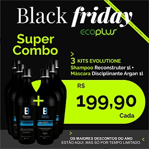 3 KITS EVOLUTIONE Shampoo Reconstrutor 1l + Máscara Disciplinante Argan 1l