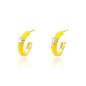 Brinco Argola Resina Amarela M Folheado Ouro Amarelo 18K