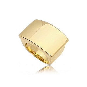 Anel Retângulo Liso Folheado Ouro Amarelo 18k