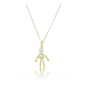 Pingente Menino Cristal e Pérola Folheado Ouro Amarelo 18k