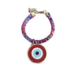 Pulseira Boho Rosa Olho Grego Vermelho Folheado Ouro Amarelo 18k