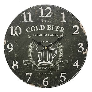 Relógio de Parede em Madeira Cold Beer Black