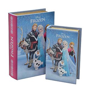 Caixa Livro Frozen Disney em Couro Sintetico e MDF na Cor Azul
