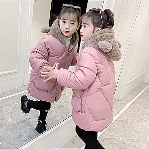 Casaco infantil peluciado de inverno de orelhas