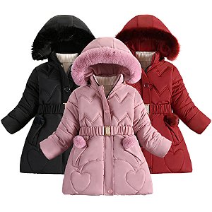 Jaqueta de inverno parka infantil grossa forrada com capuz