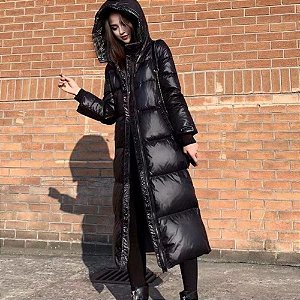 Jaqueta casaco longo tipo puffer de inverno feminino