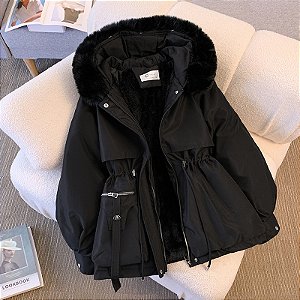 Casaco de inverno forrado de lã para meninas, casaco quente com cordão acolchoado