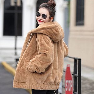 Casaco de lã casual quente feminino Inverno dupla face