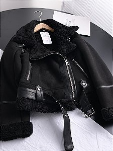 Jaqueta de inverno feminina grossa camurça motoqueiro