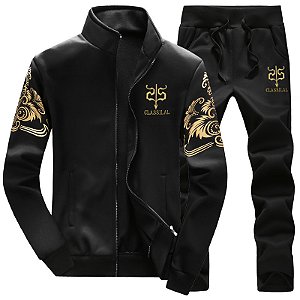 Conjunto de moletom grosso forrado peluciado sem capuz