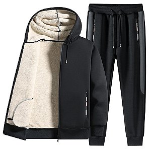 Conjunto Esportivo casual forrado de lã grossa de inverno masculino tamanho maiores