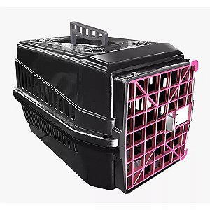 Caixa de Transporte Mec Pet para Cães e Gatos Black com porta Rosa