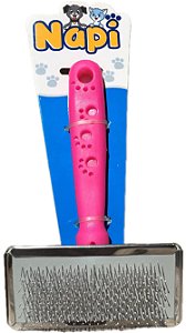 Rasqueadeira para Cães e Gatos Rosa com Cabo de Plástico