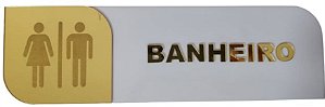 Placa de Sinalização Banheiro Unissex WC Branco com Dourado