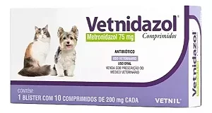 Vetnidazol 75mg Antimicrobiano Para Cães e Gatos Vetnil 10 Comprimidos