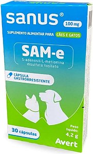 Sanus 100mg c/ 30 cápsulas Suplemento Alimentar para cães e gatos