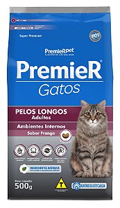 Ração Premier Ambientes Internos para Gatos Adultos com Pêlos Longos Sabor Frango Premier