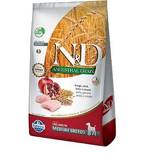 Ração ND N&d Ancestral Grain Low Grain para Cães Adultos Frango Medium Breeds Raças Médias