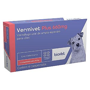 Vermífugo Vermivet Plus para Cães 4 Comprimidos 660mg