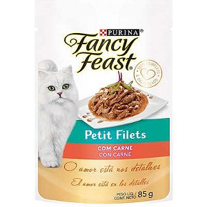 Racão Úmida Purina Fancy Feast Sachê Petit Filets com Carne para Gatos Adultos 85g