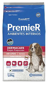 Ração Premier Ambientes Internos para Cães Adultos Dermacare Raças Pequenas Mini Bits Sabor Frango e Salmão