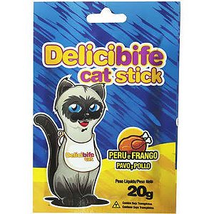 Petisco Delicibife Cat Stick Sabor Peru e Frango 20g