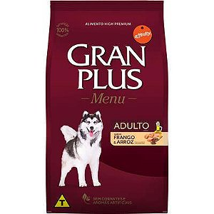 Gran Plus Menu para Cães Médios e Grandes Adultos Sabor Frango e Arroz