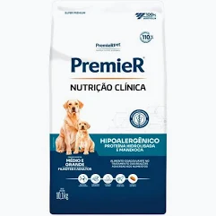 Ração Premier Nutrição Clínica para Cães Raças Médias e Grandes Hipoalergênica Proteina Hidrolizada e Mandioca